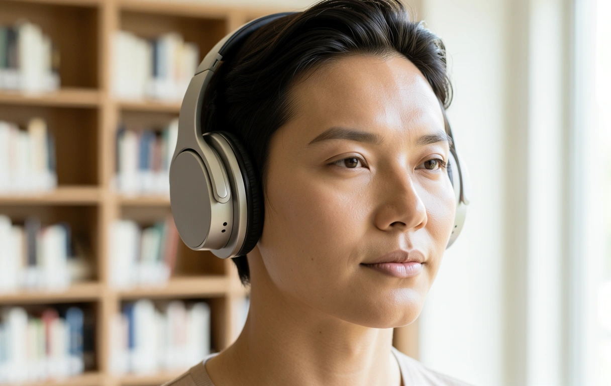 Persona disfrutando de un ambiente acústico controlado